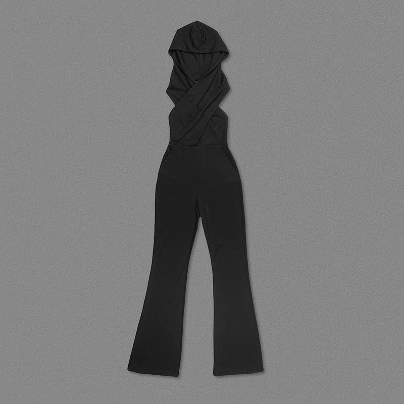 One Shoulder Draped Black Jumpsuit H6068