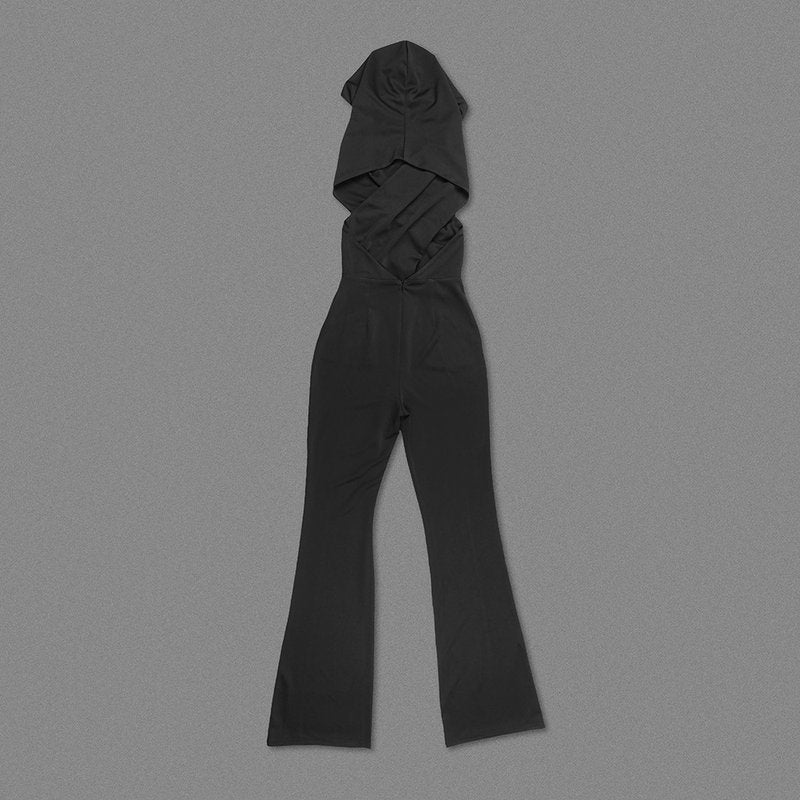 One Shoulder Draped Black Jumpsuit H6068