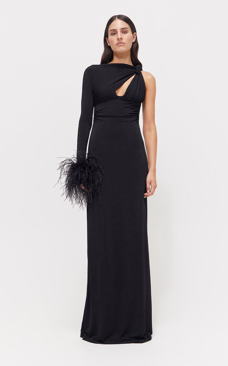 One Shoulder Draped Black Maxi Dress H6175