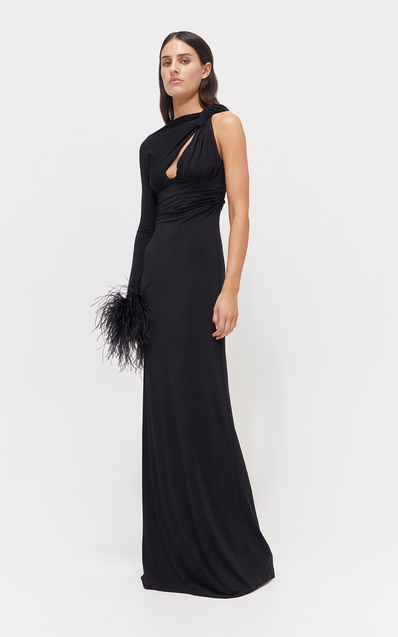 One Shoulder Draped Black Maxi Dress H6175