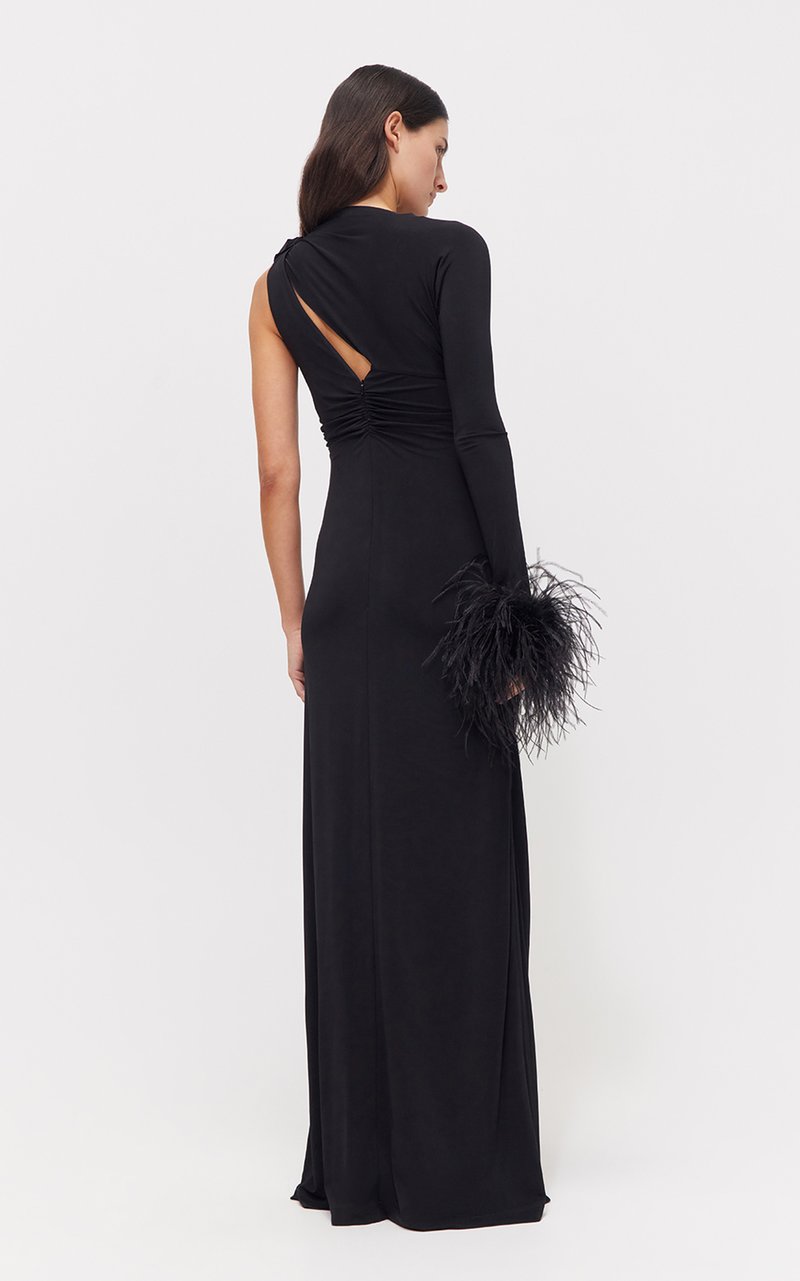 One Shoulder Draped Black Maxi Dress H6175