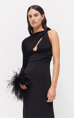 One Shoulder Draped Black Maxi Dress H6175