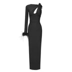 One Shoulder Draped Black Maxi Dress H6175