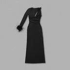 One Shoulder Draped Black Maxi Dress H6175