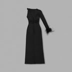 One Shoulder Draped Black Maxi Dress H6175