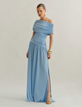 One Shoulder Draped Blue Midi Dress H7108