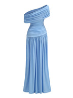 One Shoulder Draped Blue Midi Dress H7108