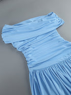 One Shoulder Draped Blue Midi Dress H7108