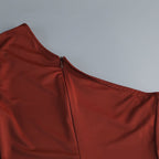 One Shoulder Draped Brown Maxi Dress H6893