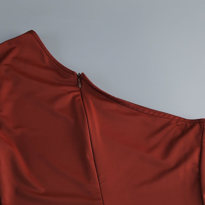 One Shoulder Draped Brown Maxi Dress H6893