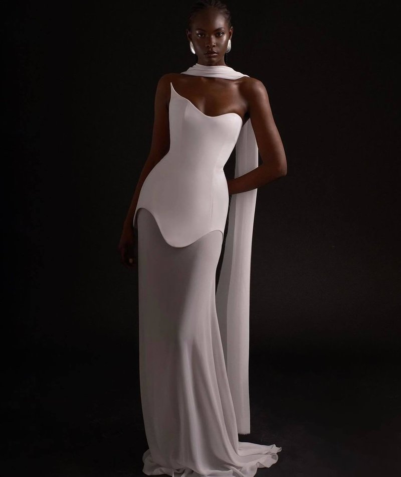 One Shoulder Draped Gown H6443