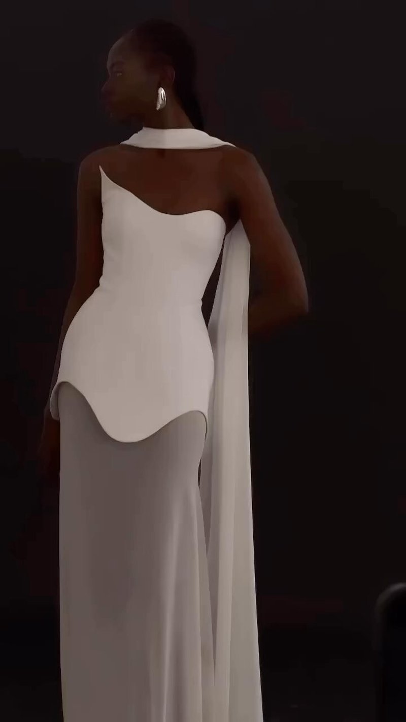 One Shoulder Draped Gown H6443