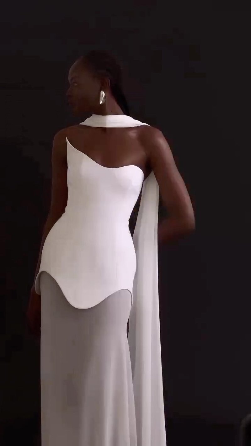 One Shoulder Draped Gown H6443