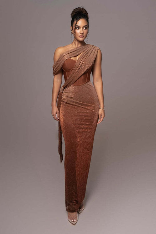 One Shoulder Draped Green Gown H6343