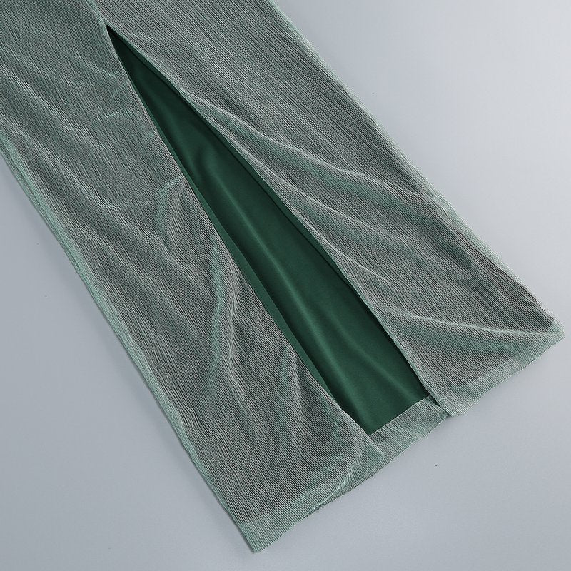 One Shoulder Draped Green Gown H6343