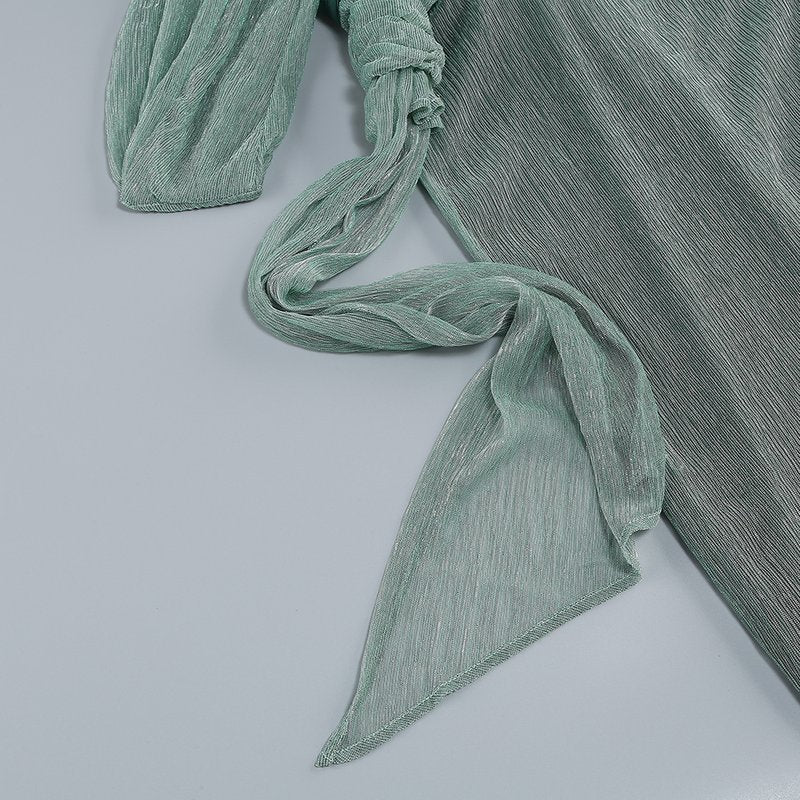 One Shoulder Draped Green Gown H6343