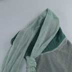 One Shoulder Draped Green Gown H6343
