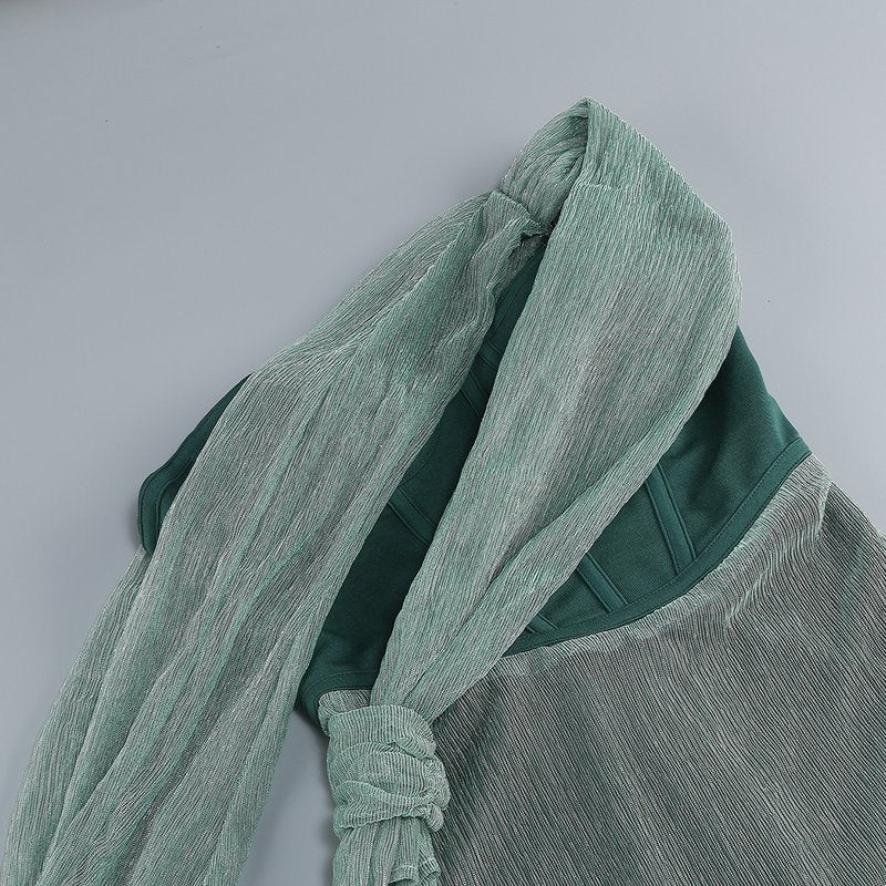One Shoulder Draped Green Gown H6343