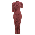 One Shoulder Draped Midi Dress H7090