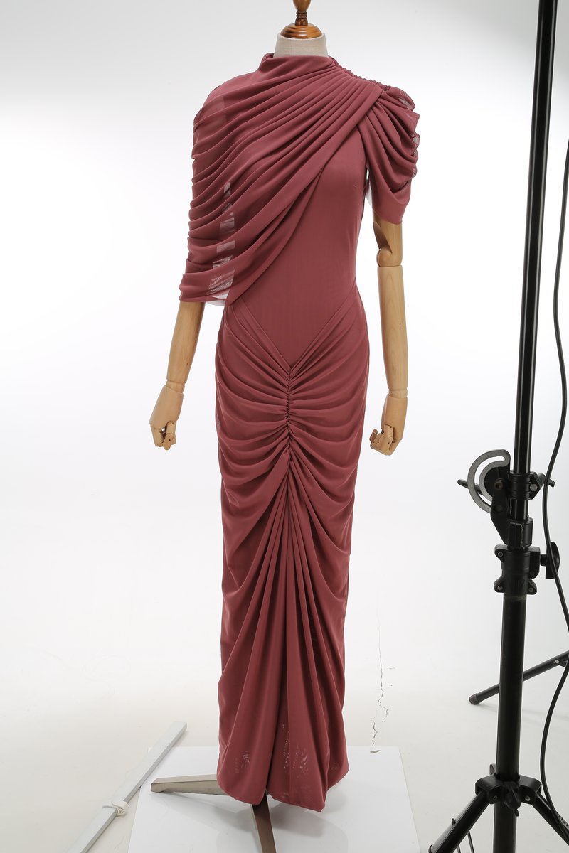 One Shoulder Draped Midi Dress H7090