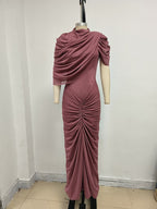 One Shoulder Draped Midi Dress H7090