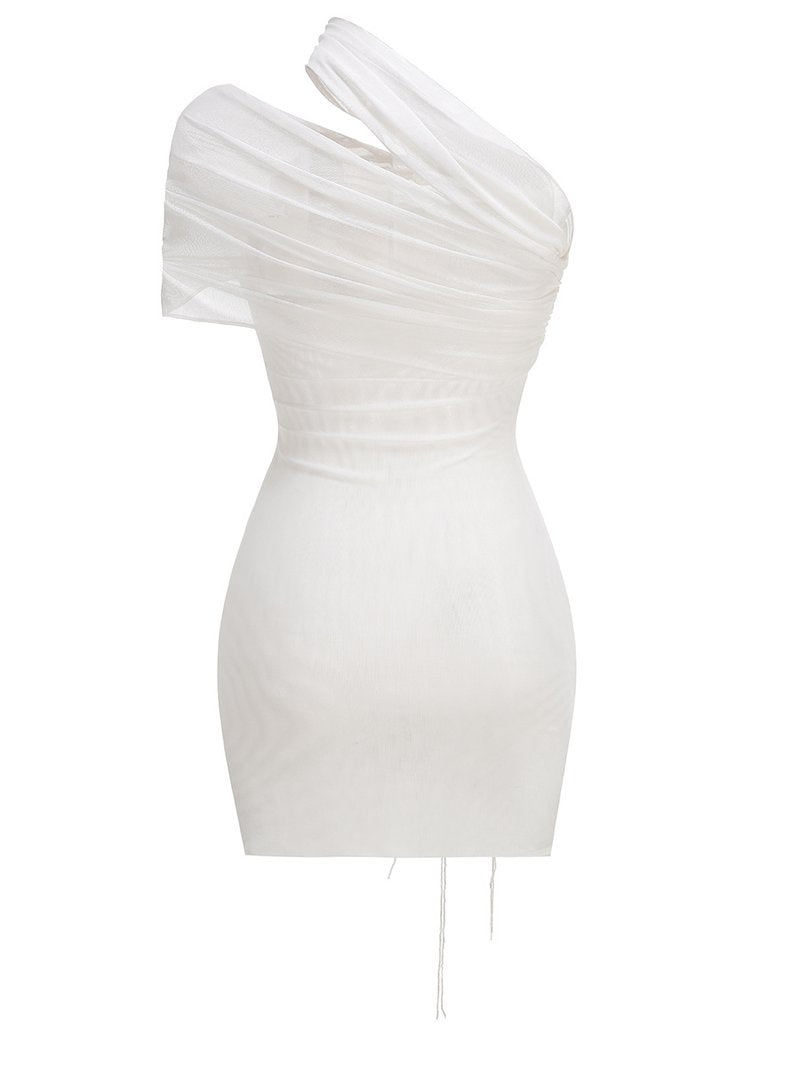 One Shoulder Draped Mini Dress H6854