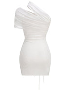One Shoulder Draped Mini Dress H6854
