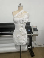 One Shoulder Draped Mini Dress H6854