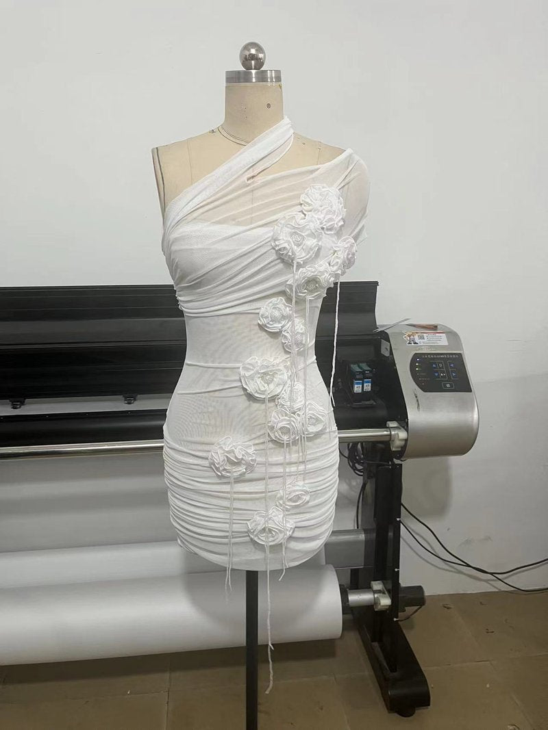 One Shoulder Draped Mini Dress H6854