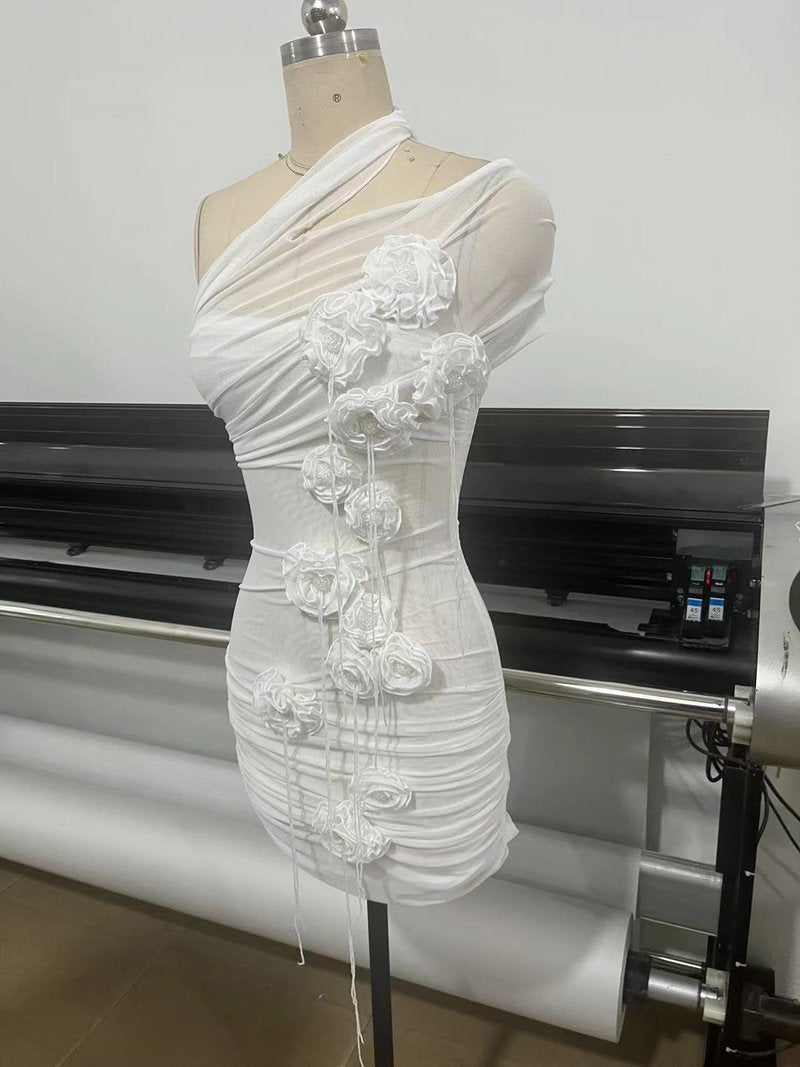 One Shoulder Draped Mini Dress H6854