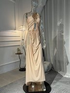 One Shoulder Draped Pink Maxi Dress H6495
