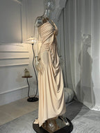 One Shoulder Draped Pink Maxi Dress H6495