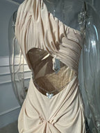 One Shoulder Draped Pink Maxi Dress H6495