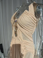 One Shoulder Draped Pink Maxi Dress H6495