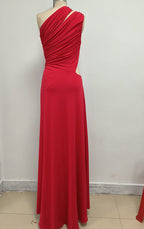 One Shoulder Draped Red Maxi Dress H6702