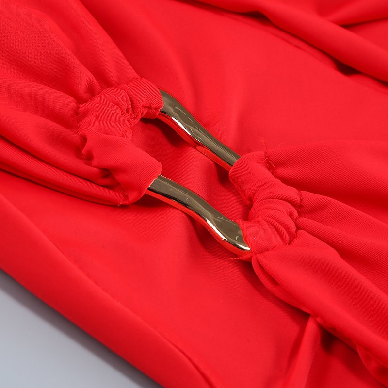 One Shoulder Draped Red Maxi Dress H6702