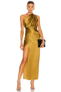 One Shoulder Draped Satin Midi Dress H6185