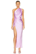 One Shoulder Draped Satin Midi Dress H6185