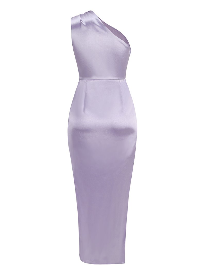 One Shoulder Draped Satin Midi Dress H6185
