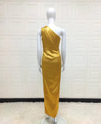 One Shoulder Draped Satin Midi Dress H6185
