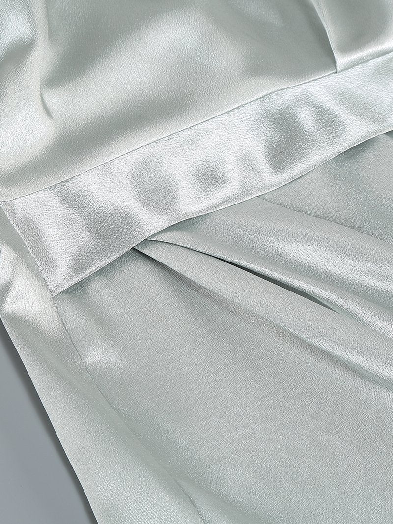 One Shoulder Draped Satin Midi Dress H6185