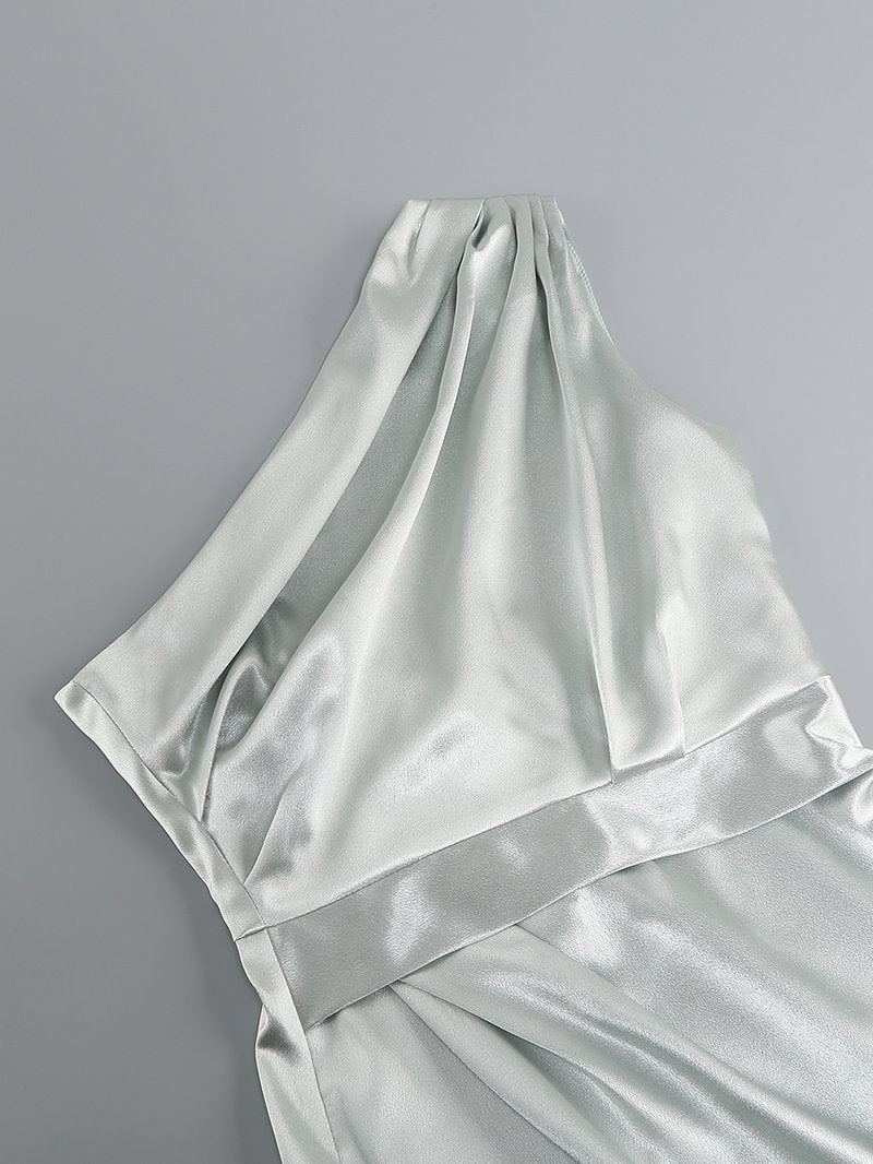 One Shoulder Draped Satin Midi Dress H6185