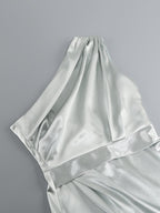 One Shoulder Draped Satin Midi Dress H6185