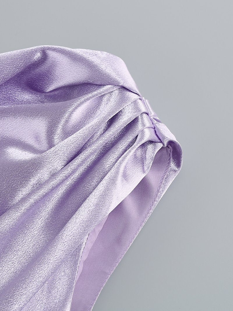 One Shoulder Draped Satin Midi Dress H6185