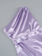 One Shoulder Draped Satin Midi Dress H6185