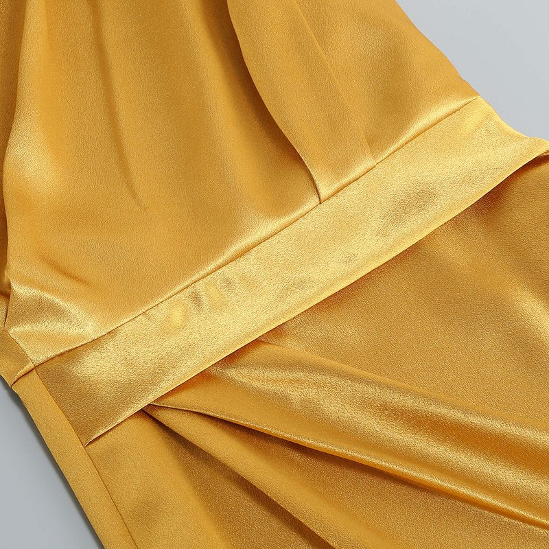 One Shoulder Draped Satin Midi Dress H6185