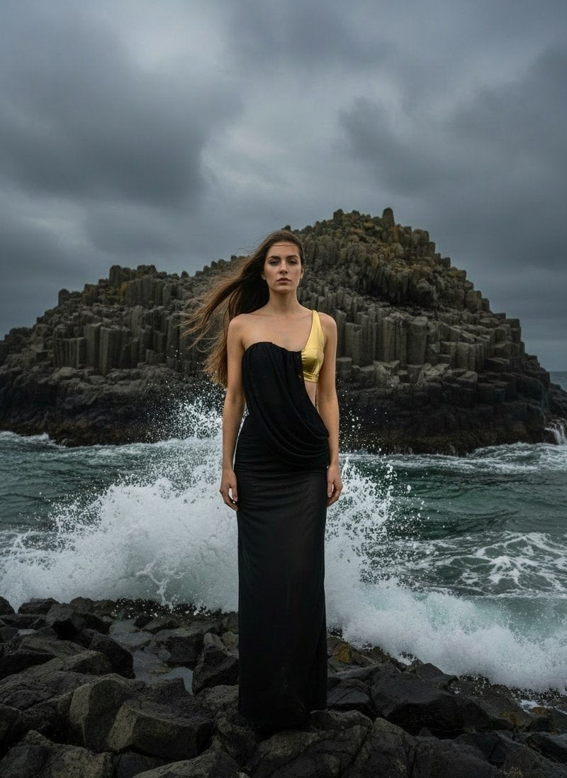 One-Shoulder Draped Velvet Maxi Dress H7114