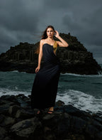 One-Shoulder Draped Velvet Maxi Dress H7114