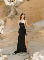 One-Shoulder Draped Velvet Maxi Dress H7114