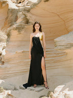 One-Shoulder Draped Velvet Maxi Dress H7114